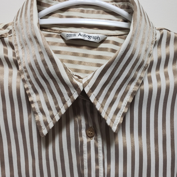 Autograph Marks and Spencer Gold Pinstripe Morrocan Dress Shirt Women's - Picture 3 of 8